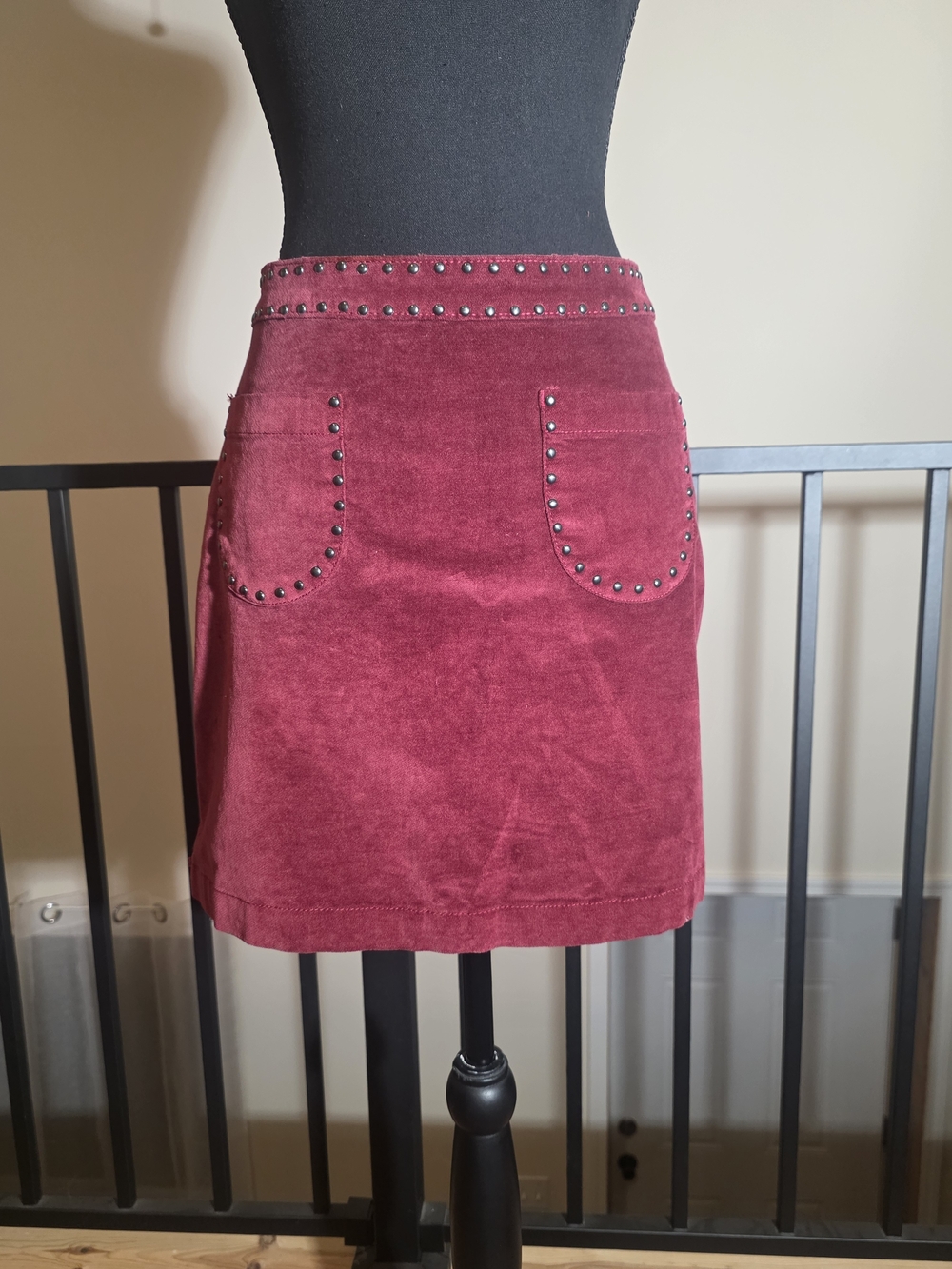 Women's Studded Corduroy Mini Skirt - Maroon (Size 6)